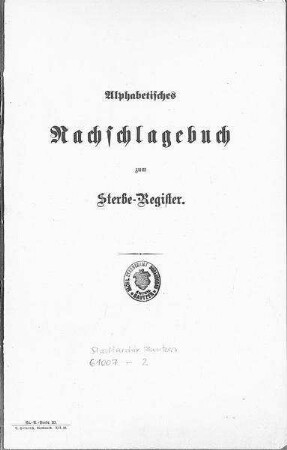 Alphabetisches Namensverzeichnis zum Sterberegister Doberschau