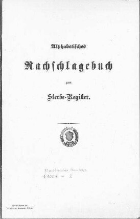 Alphabetisches Namensverzeichnis zum Sterberegister Doberschau
