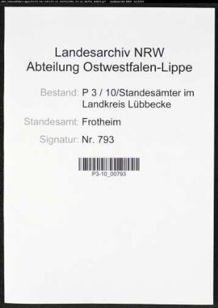 Sterberegister Standesamt Frotheim