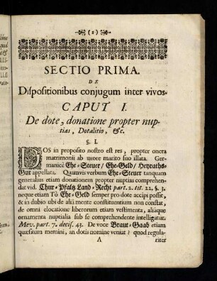 1-24, Sectio Prima. De Dispositionibus conjugum inter vivos.