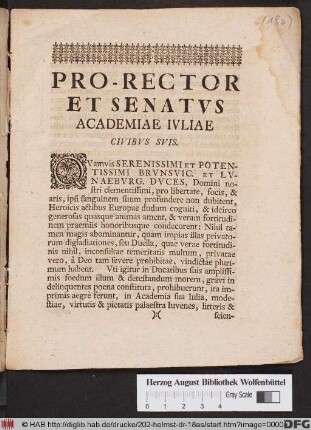 Pro-Rector Et Senatvs Academiae Ivliae Civibus Svis