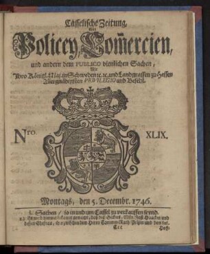 Nro. XLIX, Montags, den 5. Decembr. 1746