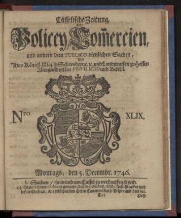 Nro. XLIX, Montags, den 5. Decembr. 1746