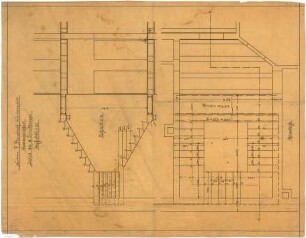 Billing, Hermann; Karlsruhe, Amalienstr. 53; Haus Bausback - Treppe zum 3. OG, Detail (Grundriss; Schnitt)