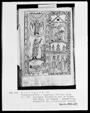 Chorbuch für die Prim — Bildseite mit Heiligen des März, Folio 30verso