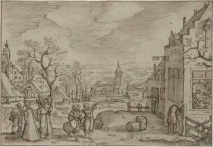 Dorfstraße mit Pfeifer und Trommler (recto)