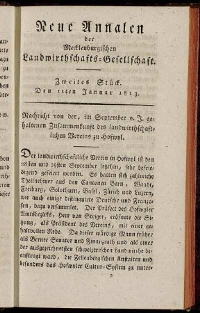 Zweites Stück. Den 11ten Januar 1813.