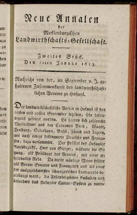 Zweites Stück. Den 11ten Januar 1813.
