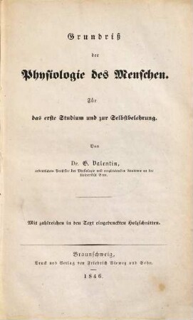Grundriß der Physiologie des Menschen : für das erste Studium und zur Selbstbelehrung ; mit zahlreichen in den Text eingedruckten Holzschnitten