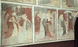 Hortus conclusus mit Himmlischem Jerusalem, Gottvater und Propheten, darunter Szenen aus dem Marienleben