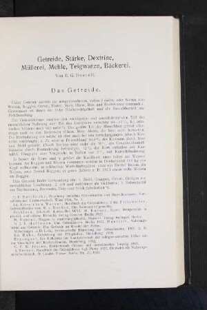 Getreide, Stärke, Dextrine, Müllerei, Mehle, Teigwaren, Bäckerei.