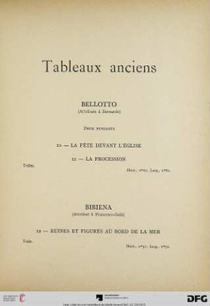 Tableaux anciens (Nr. 10-29) mit Planche III-VI