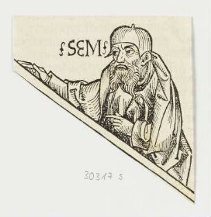 Halbfigur eines bärtigen Mannes, erstmals erschienen in: Hartmann Schedel, "Registrum huius operis libri cronicarum cu figuris et ymagibus ab inicio mudi", Nürnberg 12.7.1493