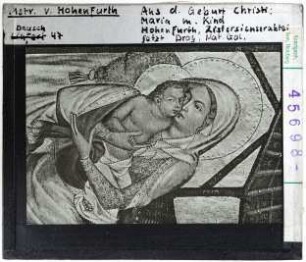 Meister von Hohenfurth: Geburt Christi, Detail Maria mit Kind. Prag, Nationalgalerie
