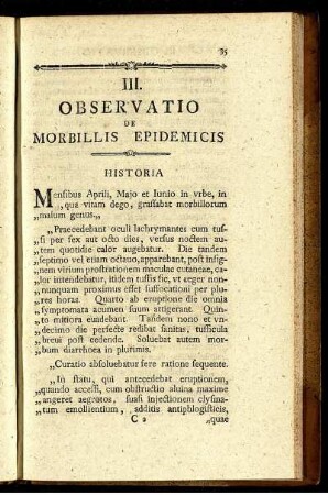 III. Observatio de morbillis epidemicis.
