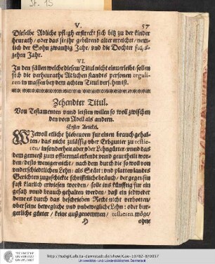 Zehendter Titul. Von Testamenten unnd letsten willen so woll zwischen den vom Adell als andern