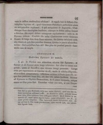 Articulus II. Doctrina Epicuri de mundo.