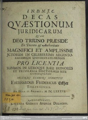 Decas quaestionum juridicarum