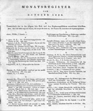 Monatsregister vom Oktober 1829