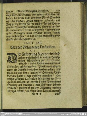 Caput LXII. Von der Gefangenen Defension
