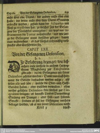 Caput LXII. Von der Gefangenen Defension