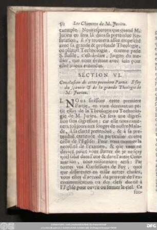 Section VI. Conclusion de cette premiere Partie. Essay du sçavoir & de la grande Theologie de M. Jurieu.