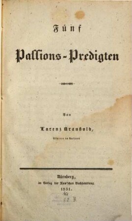 Fünf Passions-Predigten