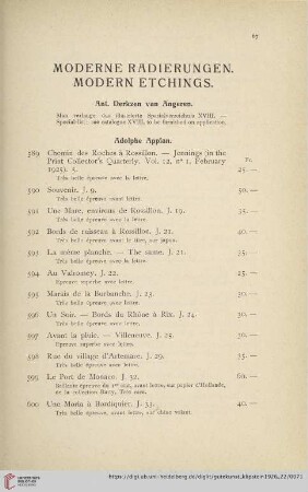 Moderne Radierungen. Modern Etchings (Nr.589-1098)