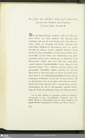 Der Tod des Fürsten Otto Carl Friedrich; Jenny als Gattin und Mutter; Jennys Tod, Ausblick