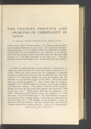 The present position and problems of christianity in Japan