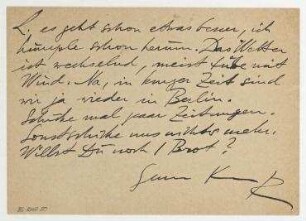 Postkarte von Raoul Hausmann an Elfriede Hausmann. Jershöft