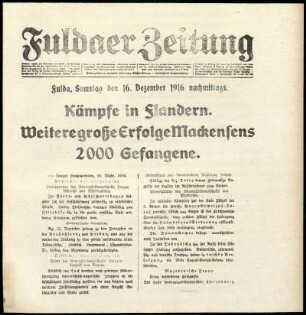 Erste Ausgabe vom Samstag, den 16. Dezember 1916.