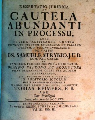 Diss. iur. de cautela abundanti in processu