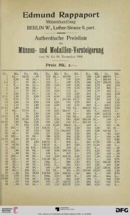Authentische Preisliste