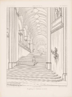Berliner Rathaus (Rotes Rathaus): Perspektivische Innenansicht Treppenhaus (aus: Architektonisches Skizzenbuch, H. 180/3, 1883)