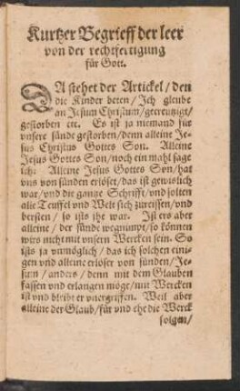 Kurtzer Begrieff der leer von der rechtfertigung für Gott.