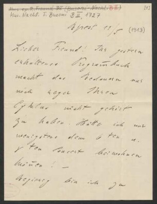 Brief an Ferruccio Busoni : 11.05.1913