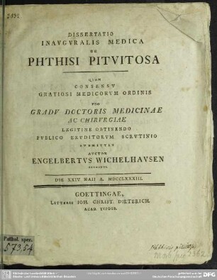 Dissertatio Inauguralis Medica De Phthisi Pituitosa
