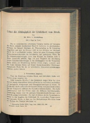 Ueber die Abhängigkeit der Löslichkeit vom Druck.