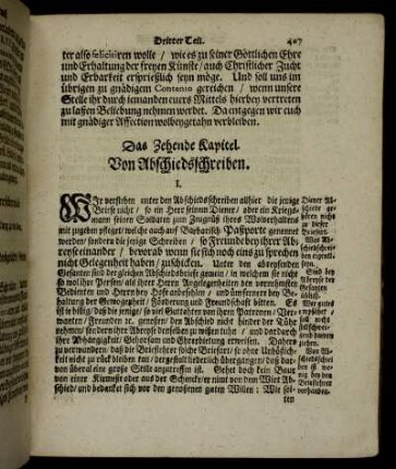 Das Zehende Kapitel. Von Abschiedsschreiben.