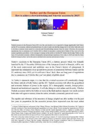Turkey and the European Union. How to achieve a forward-looking and 'win-win' accession by 2015?