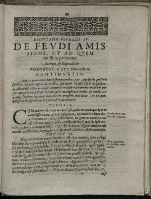 Disputatio Feudalis IV. De Feudi Amissione, Et Ad Quem amissum perveniat.