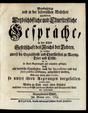 Neunzehendes Stück, Im Monat Julio 1753.