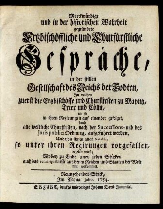 Neunzehendes Stück, Im Monat Julio 1753.