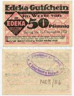 Notgeldschein, Edeka, 50 Pfennig