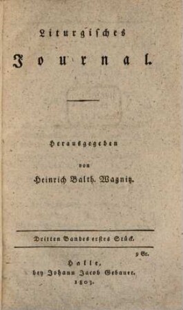 Liturgisches Journal. 3, 3. 1804