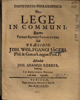 Disputatio Philosophica De Lege In Communi