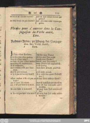 Phrases pour s'exercer dans la Conguation du Verbe auxil. Etre. Redens-Arten, zu Ubung der Conjugation des Verbi Auxil. Etre.