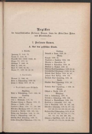 Register der hauptsächlichsten Personen-Namen, sowie der Bibra'schen Lehen und Pfandschaften.