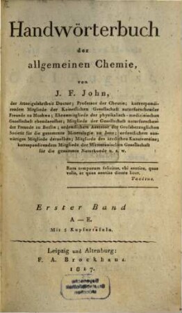 Handwörterbuch der allgemeinen Chemie. 1, A - E